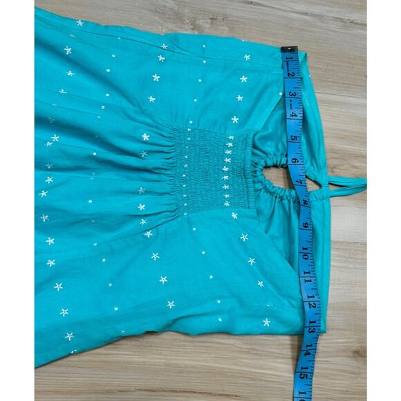 Vintage Tocca Mini Dress sz 2 Blue Embroidered Tie Neck - Picture 13 of 14